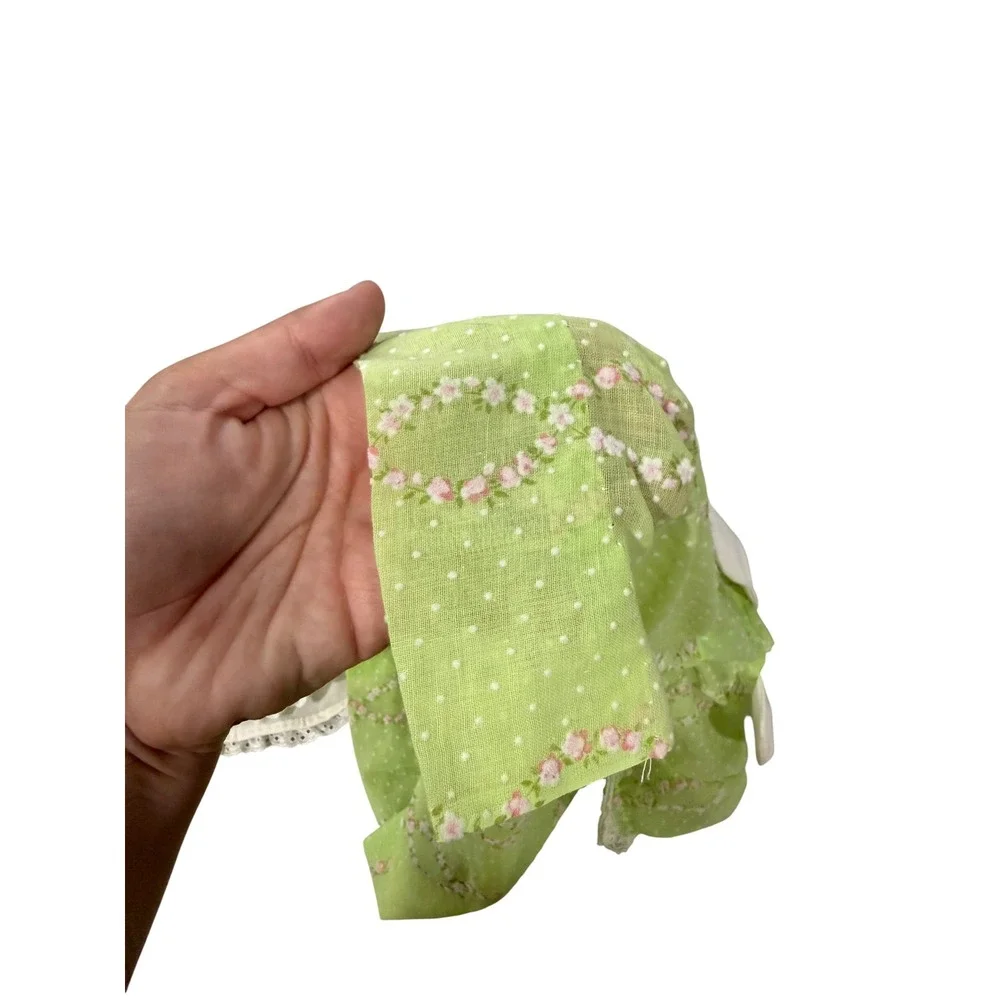 Handmade Baby Doll Outfit‎ Green Swiss Dot Floral Dress Slip Bloomers 3pc Set
